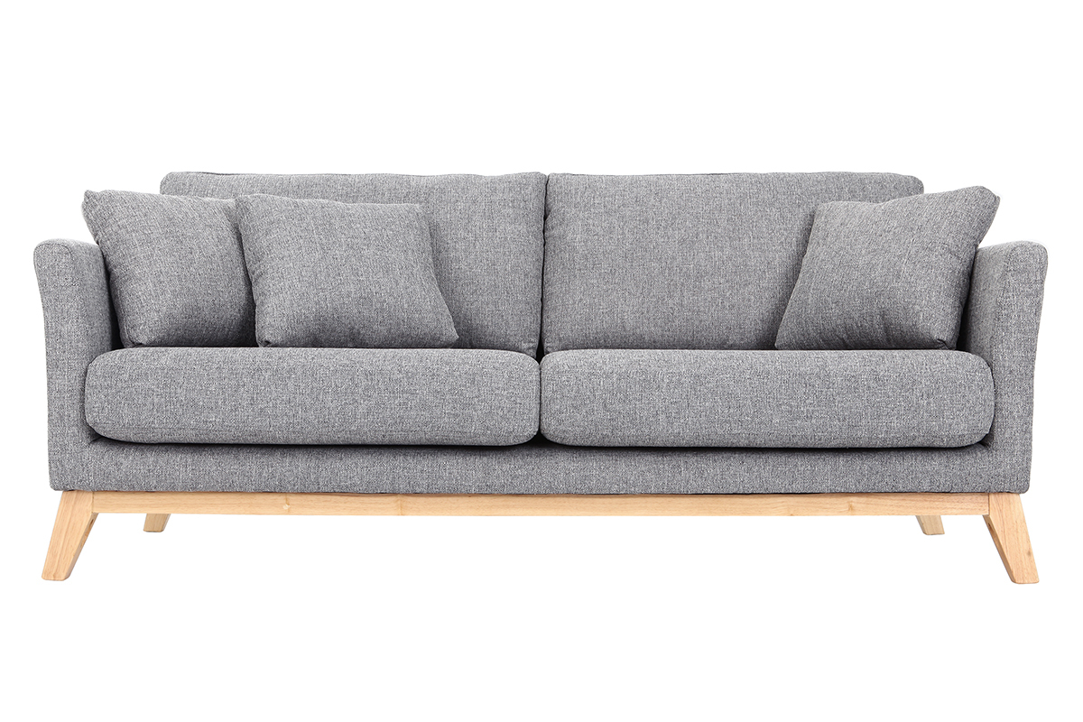 Sof nrdico 3 plazas gris claro desenfundable patas madera OSLO