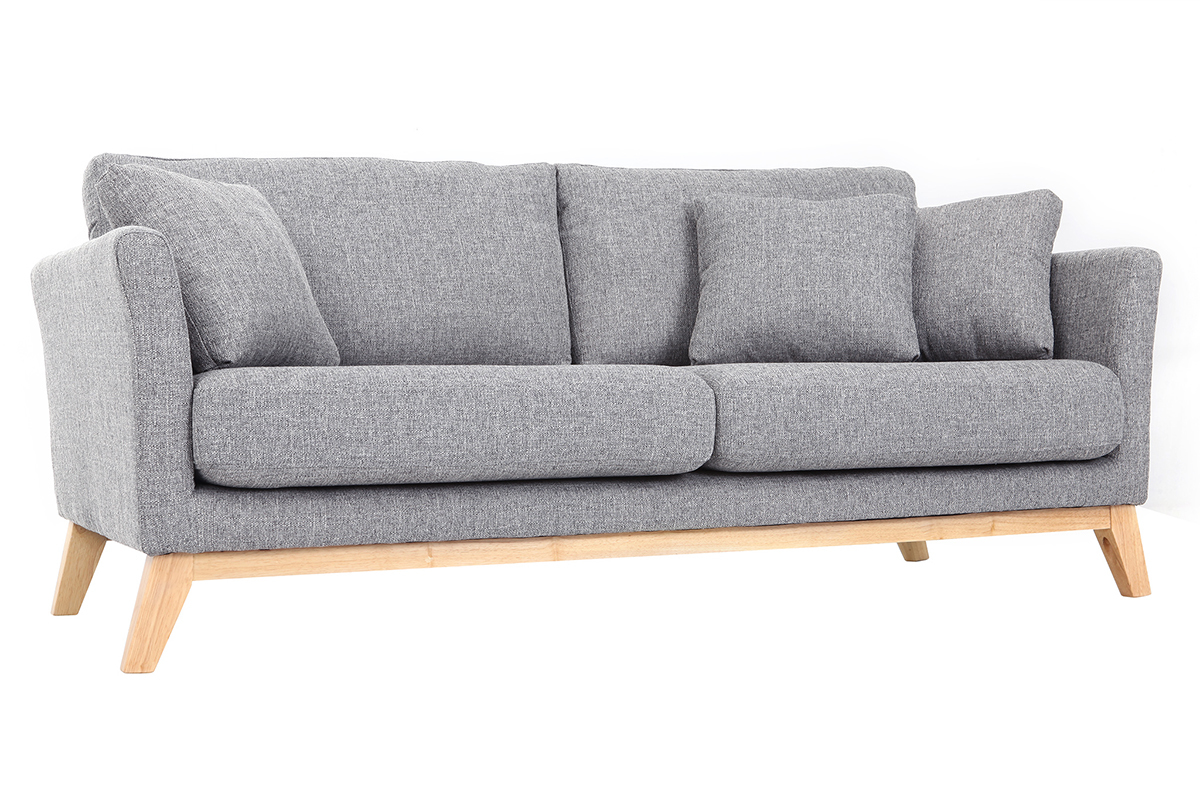 Sof nrdico 3 plazas gris claro desenfundable patas madera OSLO