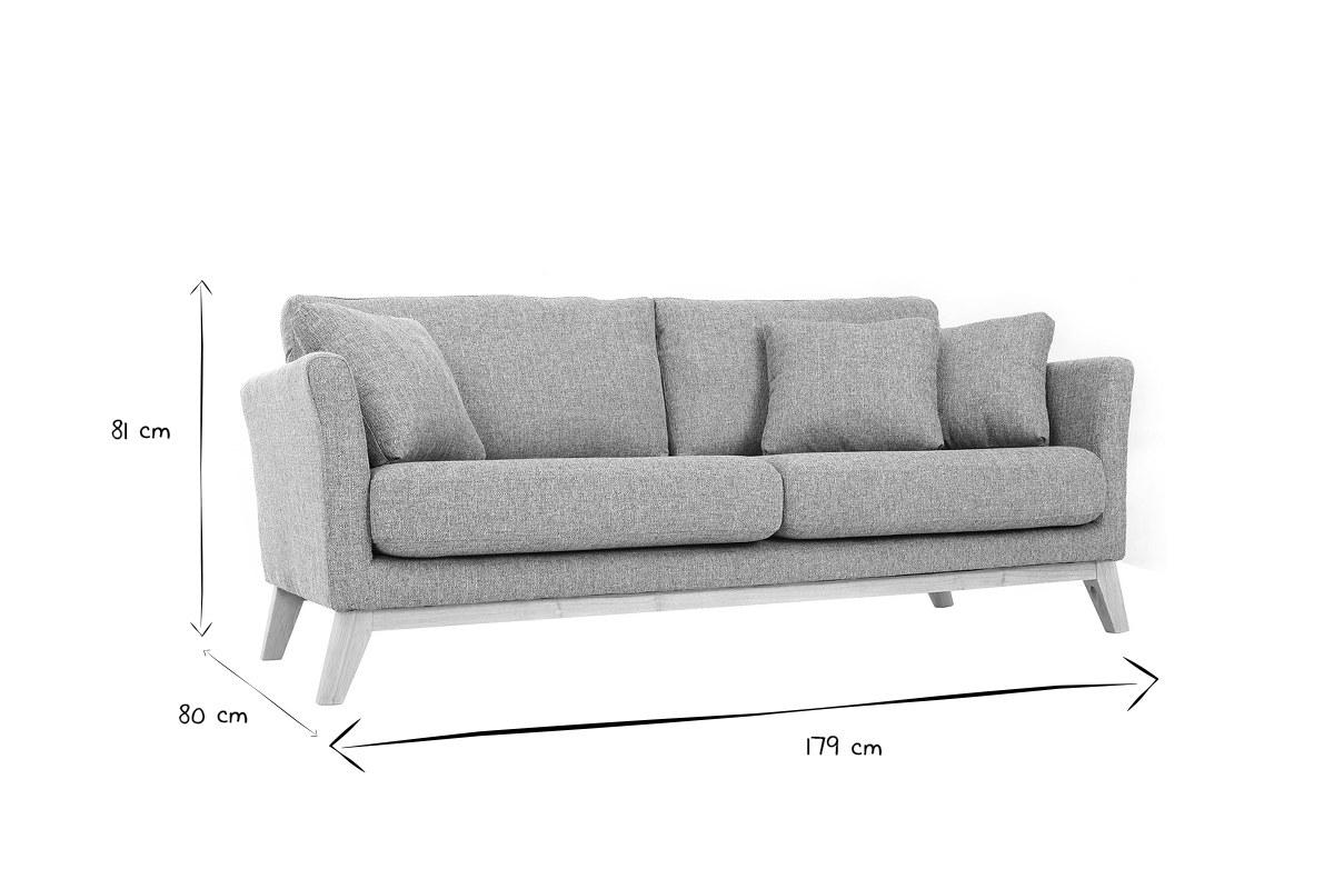 Sof nrdico 3 plazas gris claro desenfundable patas madera OSLO