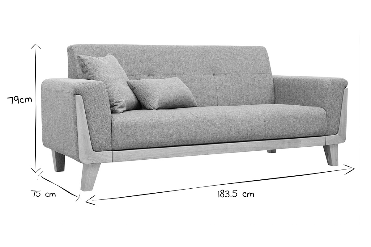Sof nrdico 3 plazas gris claro y madera FJORD