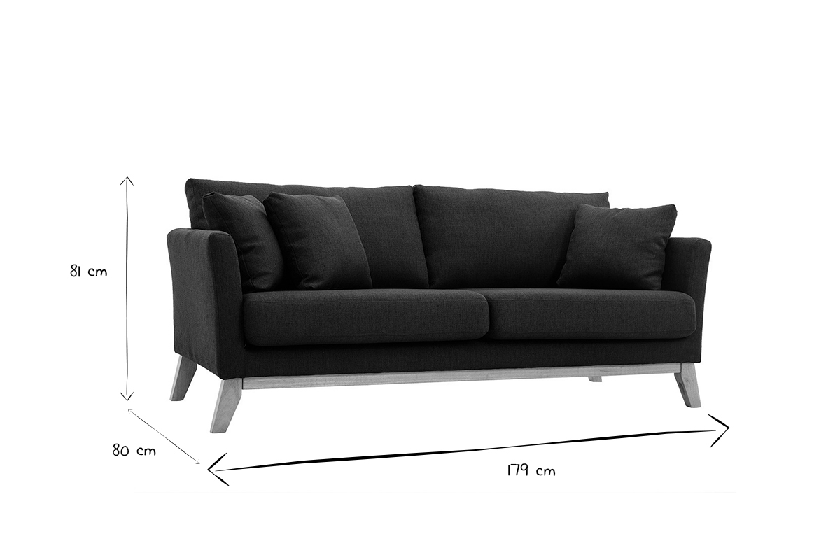 Sof nrdico 3 plazas gris oscuro desenfundable patas madera OSLO