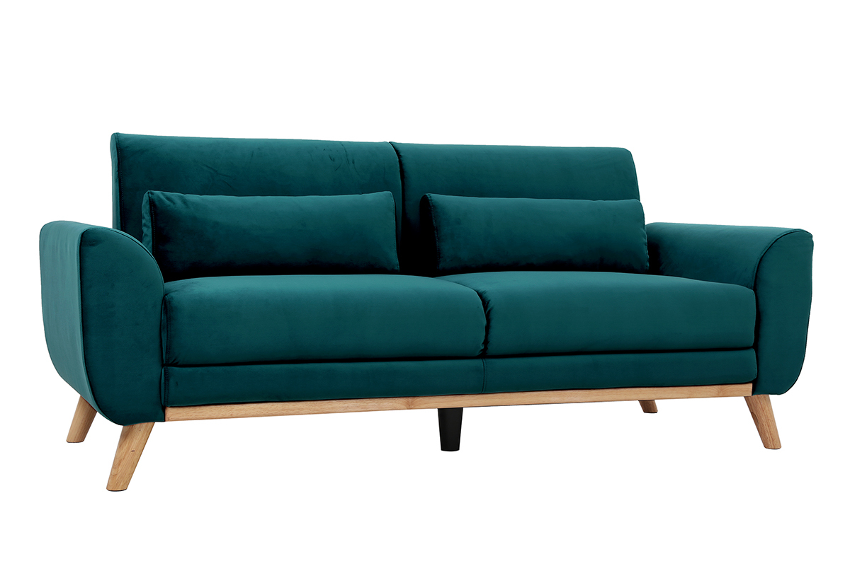 Sof� n�rdico 3 plazas terciopelo azul petr�leo EKTOR