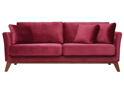 Sof&aacute; n&oacute;rdico 3 plazasterciopelo burdeos patas madera OSLO