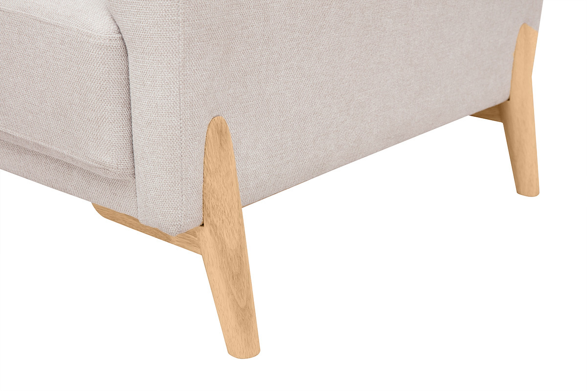 Sof nrdico 4 plazas de tejido efecto aterciopelado texturizado beige y madera clara SINDRO