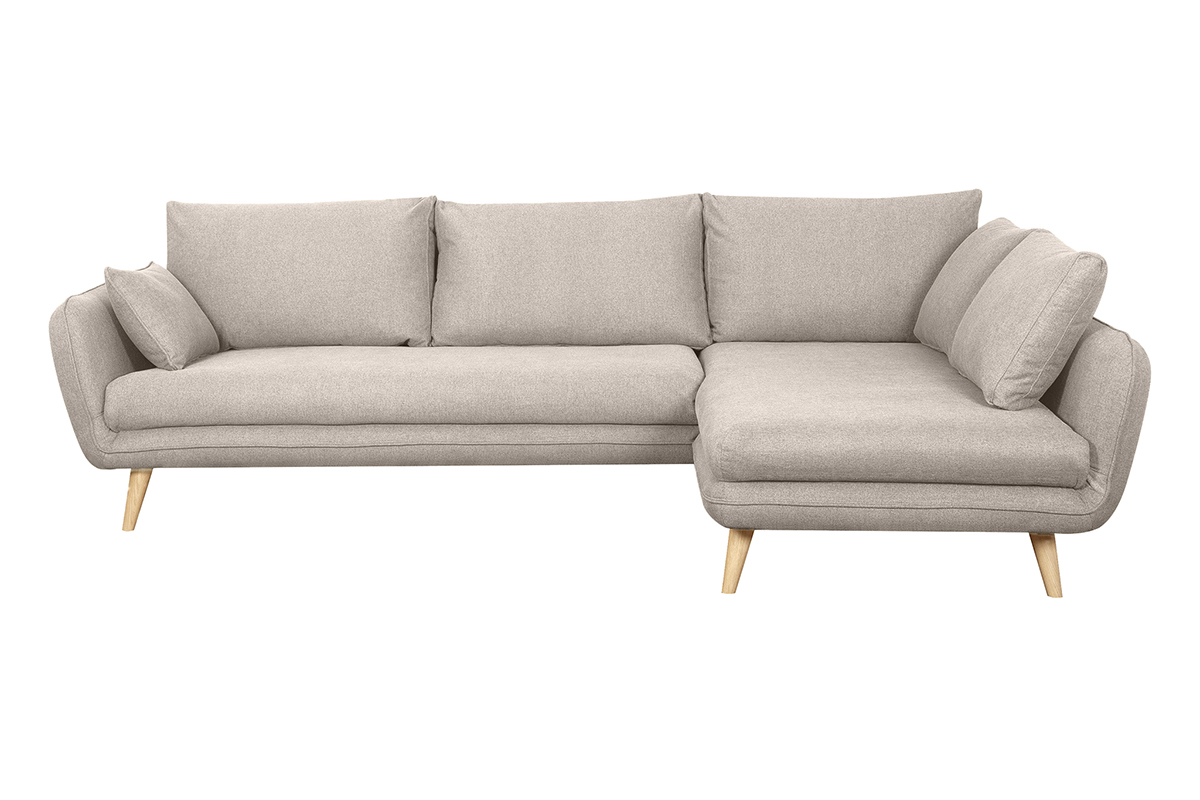 Sof nrdico chaise longue a la derecha 5 plazas de tela beige natural y madera clara CREEP