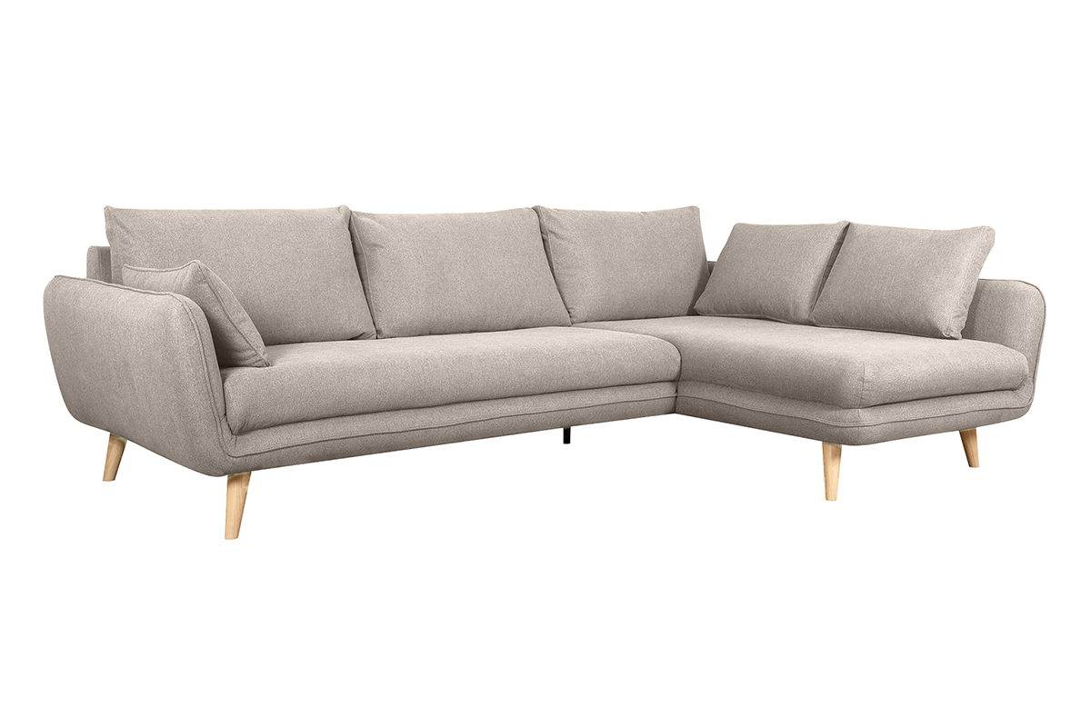 Sof nrdico chaise longue a la derecha 5 plazas de tela beige natural y madera clara CREEP