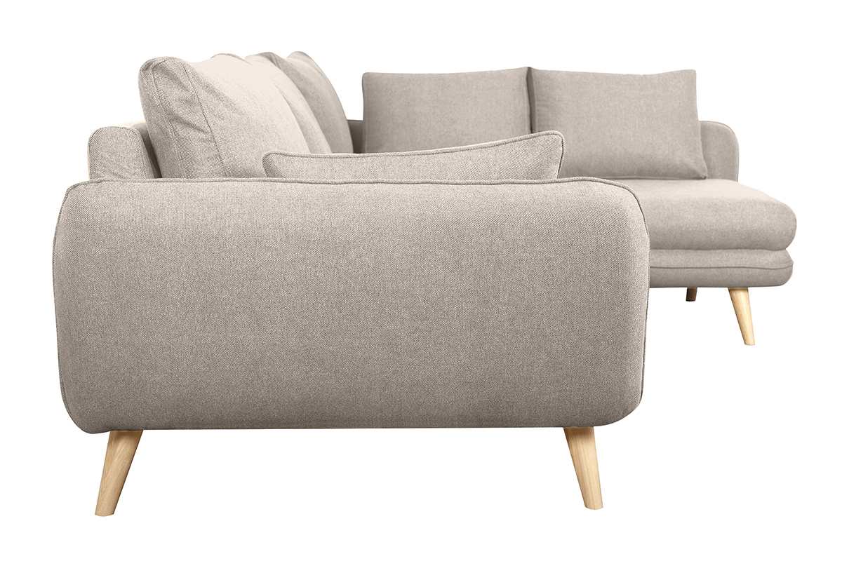 Sof nrdico chaise longue a la derecha 5 plazas de tela beige natural y madera clara CREEP