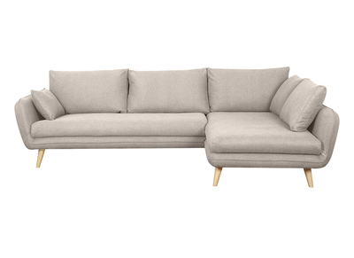 Sofá nórdico chaise longue a la derecha 5 plazas de tela beige natural y madera clara CREEP