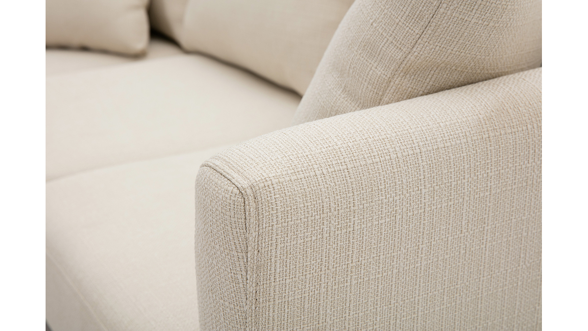 Sof nrdico con chaise longue a la izquierda en tela beige desenfundable con madera clara 3-4 plazas OSLO