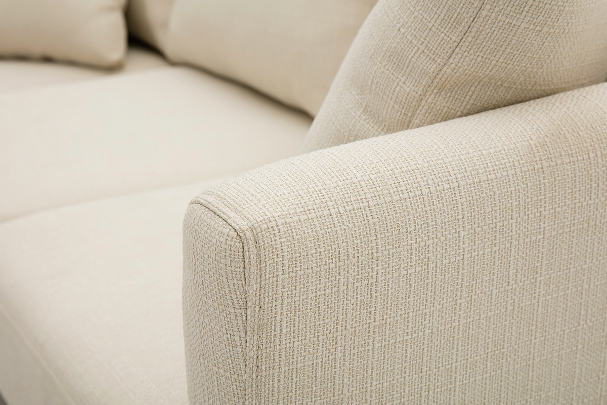 Sof nrdico con chaise longue a la izquierda en tela beige desenfundable con madera clara 3-4 plazas OSLO