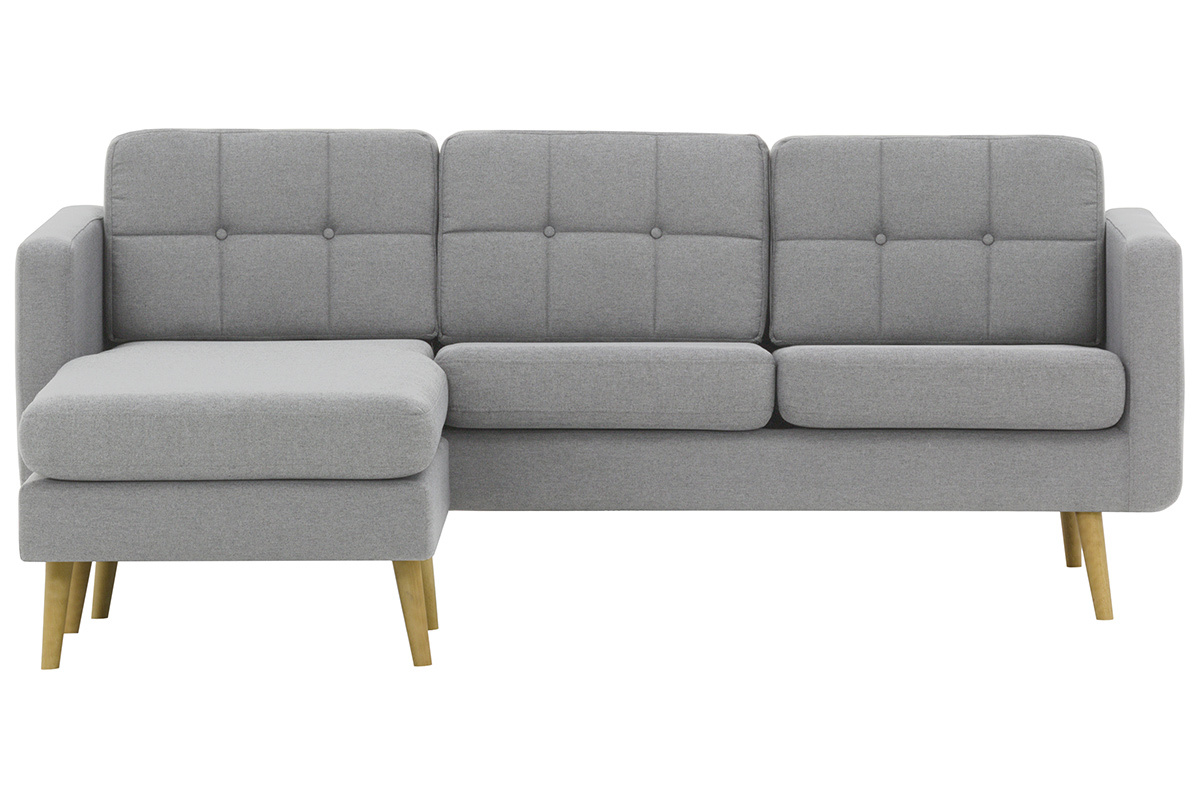 Sof rinconera derecha nrdico en tejido gris claro y madera ELFE