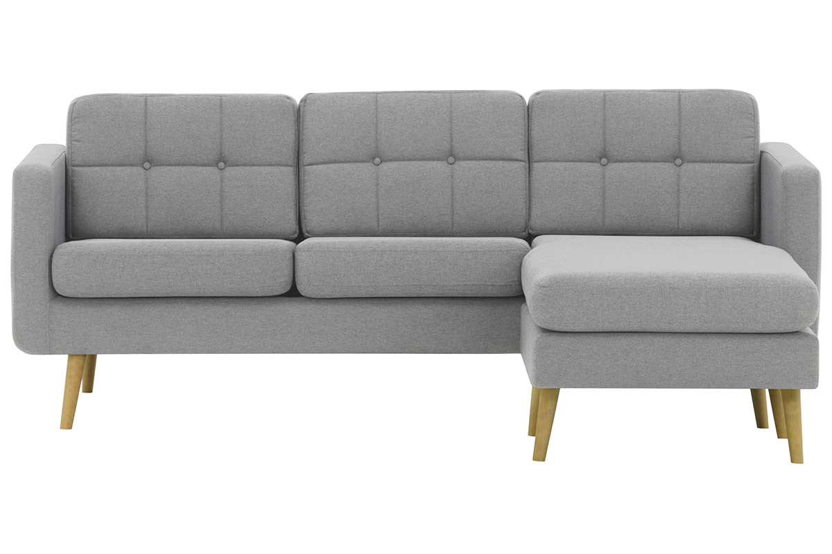 Sof rinconera derecha nrdico en tejido gris claro y madera ELFE