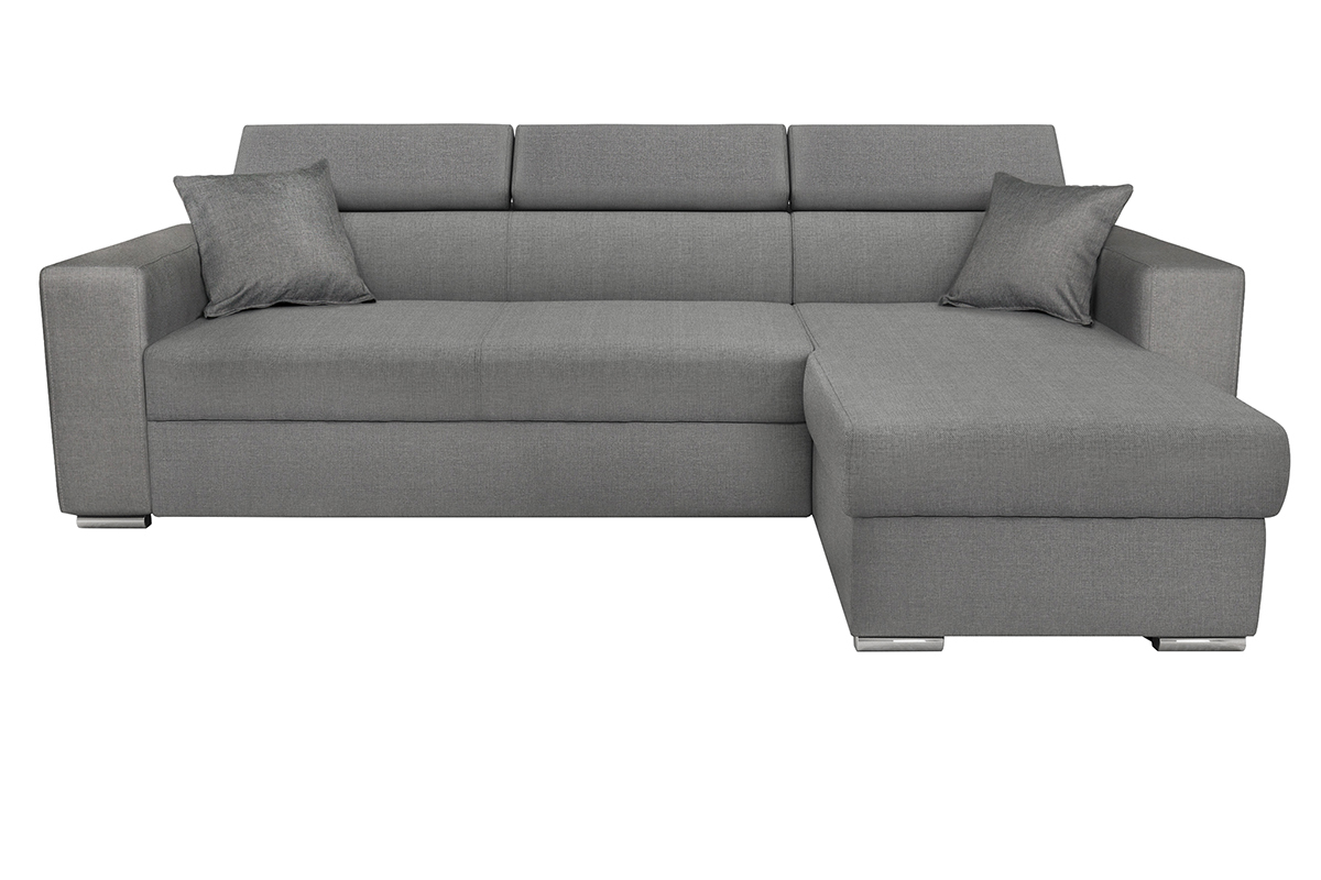 Sof rinconera gris convertible 3 plazas con reposa cabezas ajustables y cofre LEONE