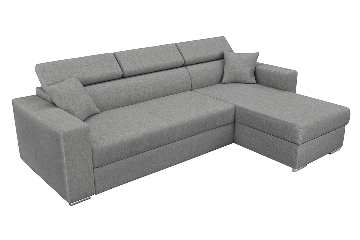 Sof rinconera gris convertible 3 plazas con reposa cabezas ajustables y cofre LEONE