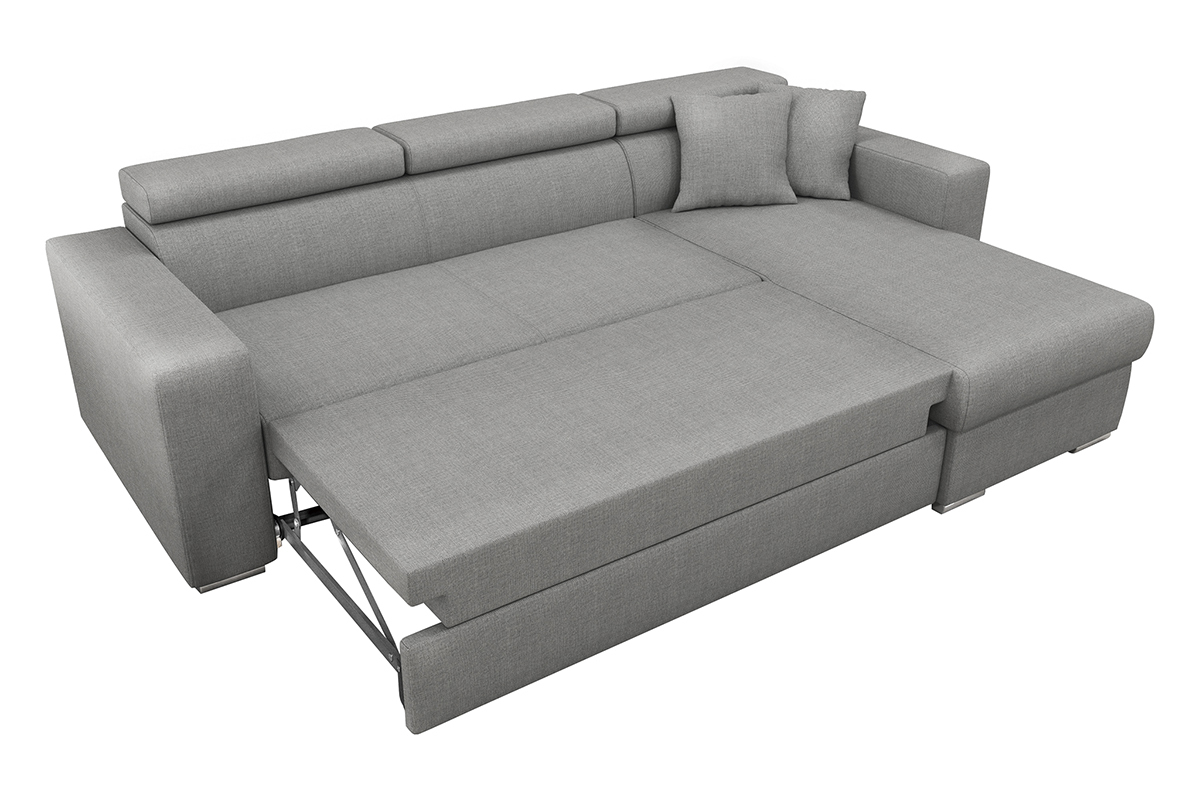 Sof rinconera gris convertible 3 plazas con reposa cabezas ajustables y cofre LEONE