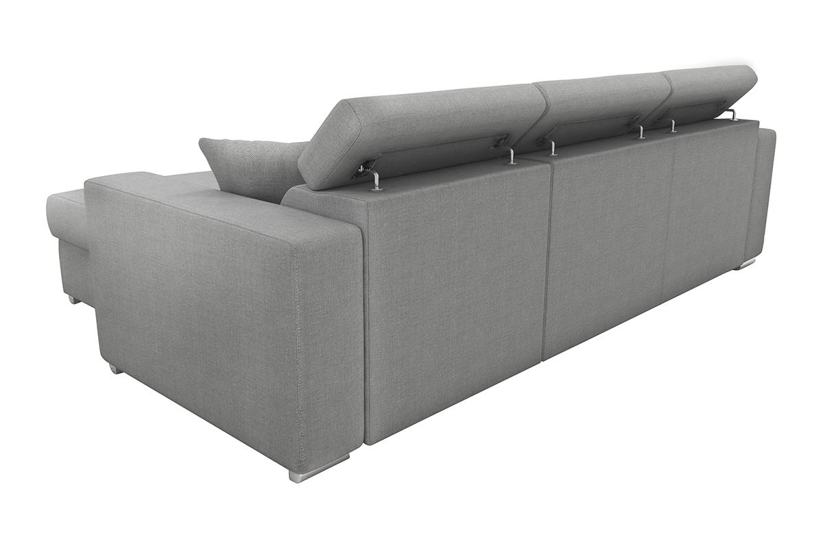 Sof rinconera gris convertible 3 plazas con reposa cabezas ajustables y cofre LEONE