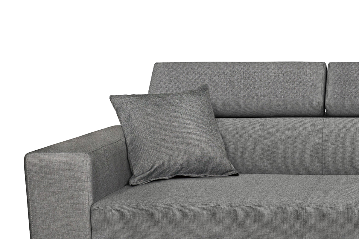 Sof rinconera gris convertible 3 plazas con reposa cabezas ajustables y cofre LEONE