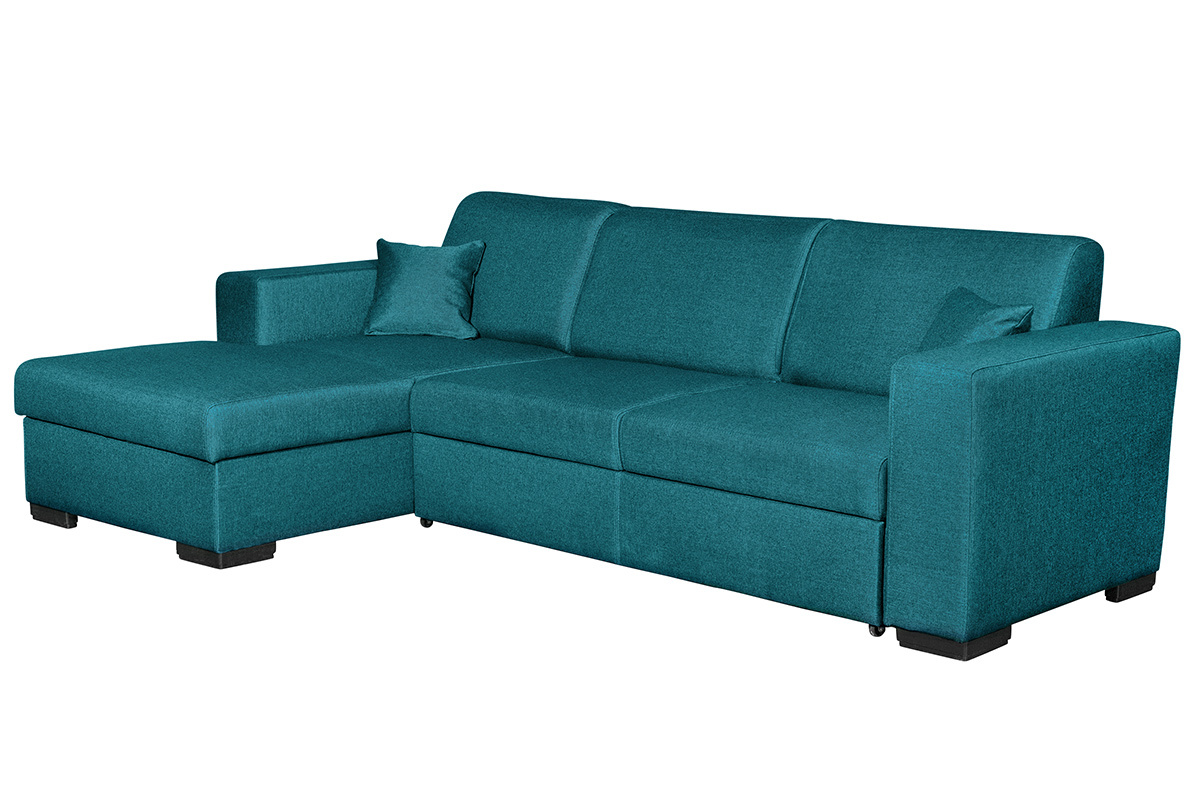 Sof rinconera izquierda convertible con almacenaje azul petrleo PERRY