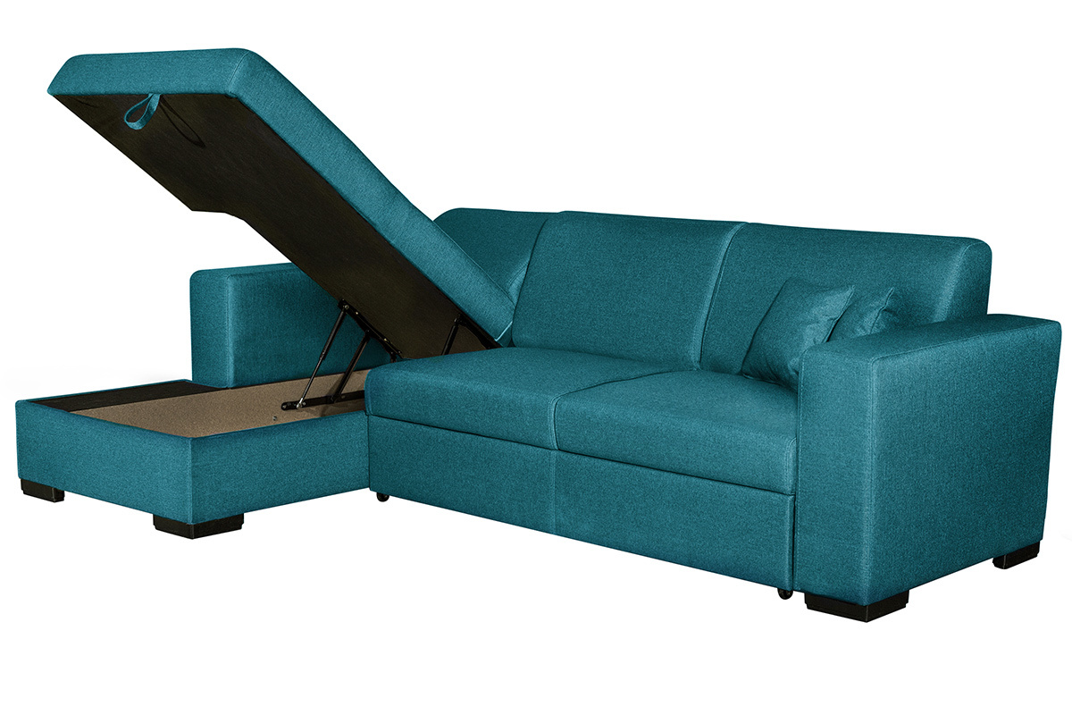 Sof rinconera izquierda convertible con almacenaje azul petrleo PERRY