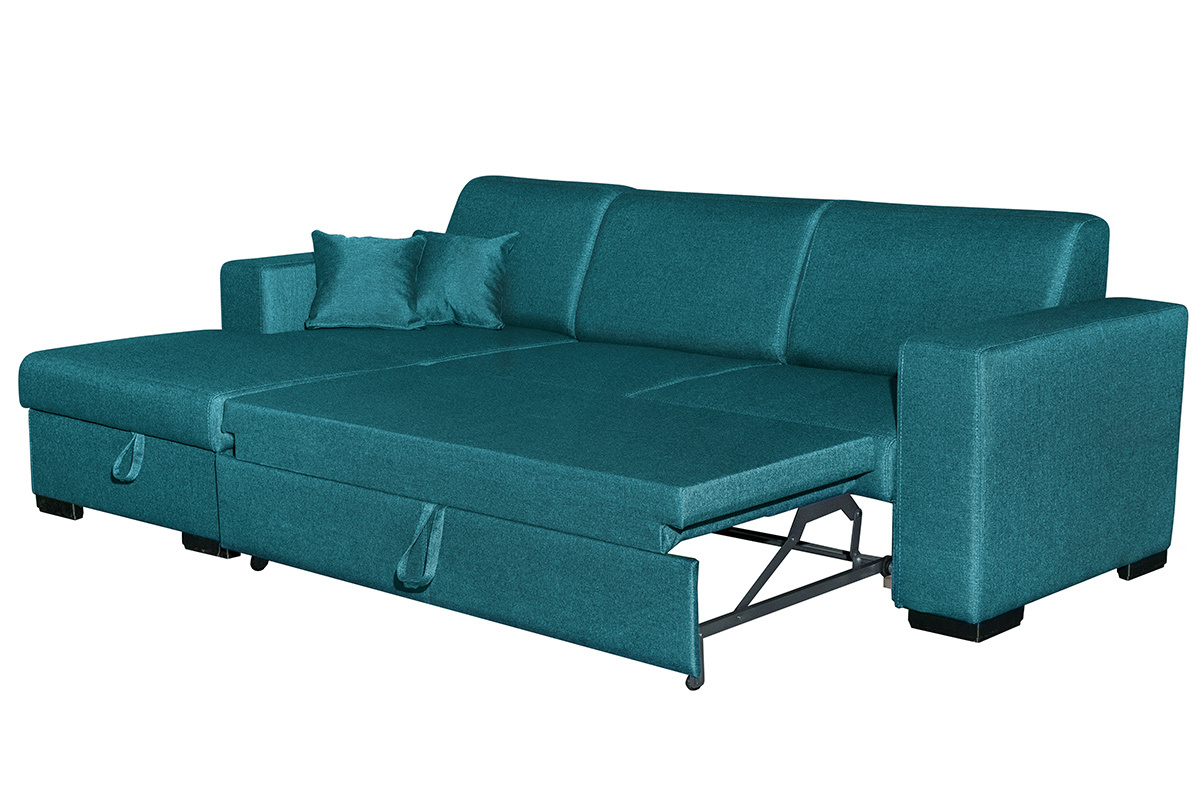 Sof rinconera izquierda convertible con almacenaje azul petrleo PERRY