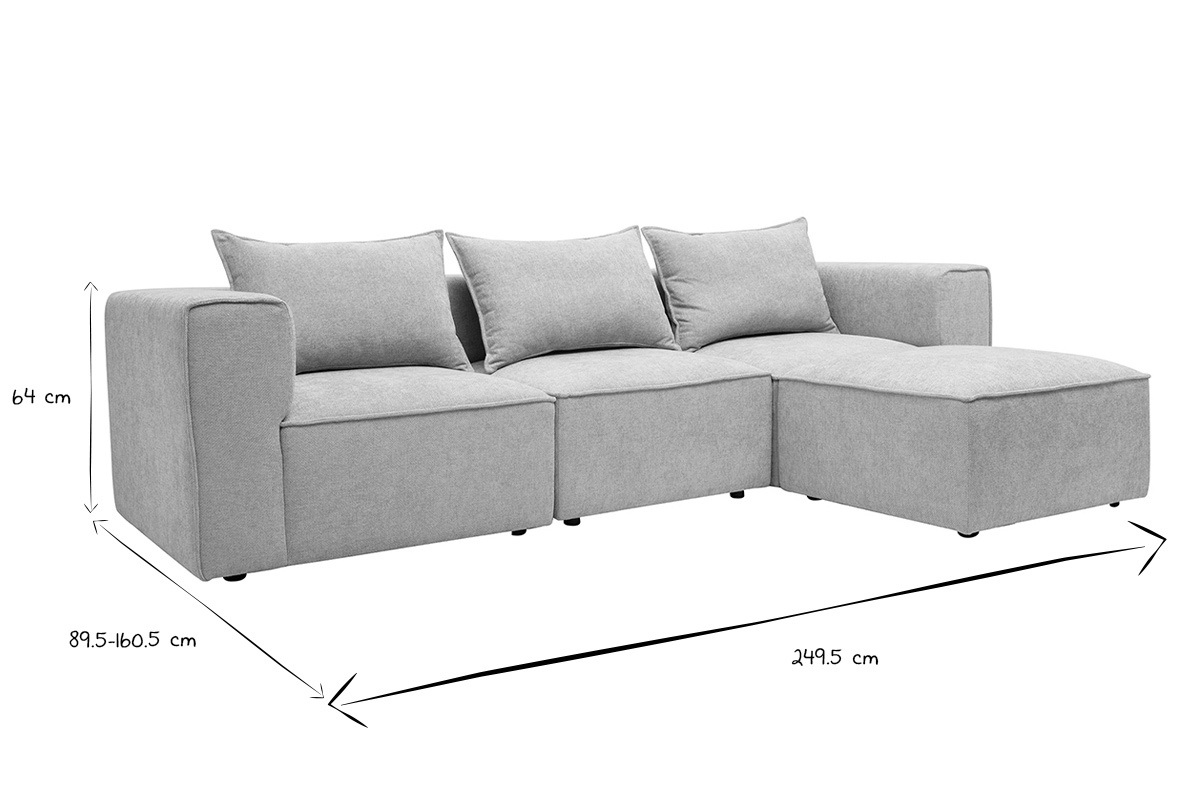 Dimensiones del sof� de esquina modular KERRY en negro y blanco: L249,5 x P89,5 x H64 cm.