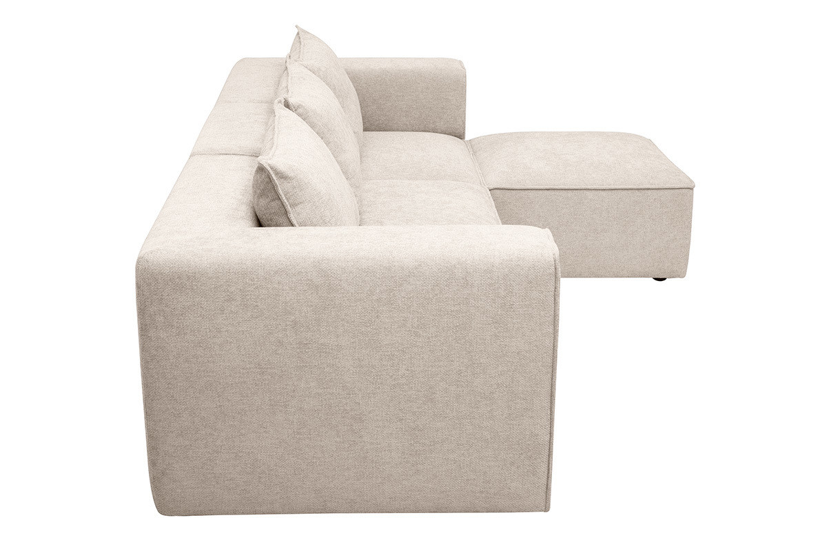 Canap� de esquina modular de 4 plazas beige con cojines, vista lateral
