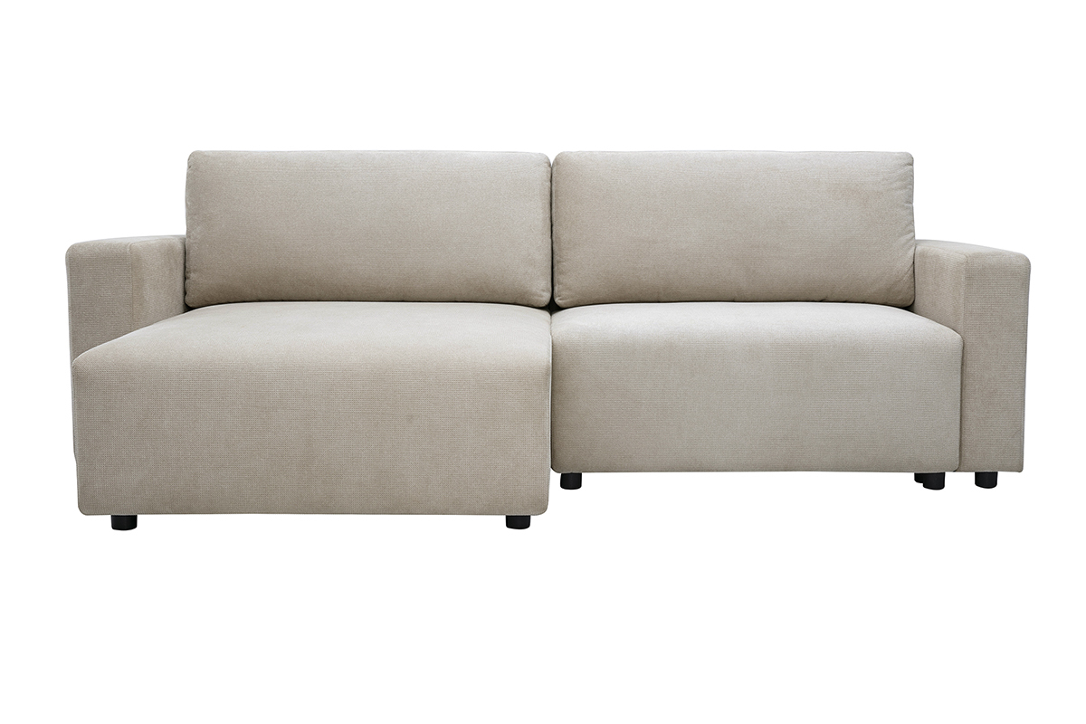Sof� de esquina convertible reversible beige en tejido chenilla vista frontal