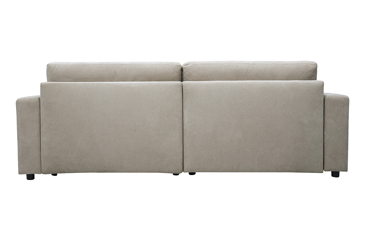 Vista trasera del sof� esquinero convertible reversible NESTO en tejido chenilla beige.
