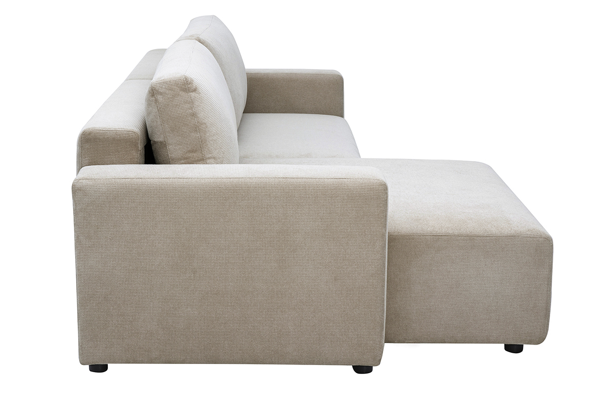 Canap� esquinero convertible reversible NESTO en tejido chenilla beige, vista de perfil.