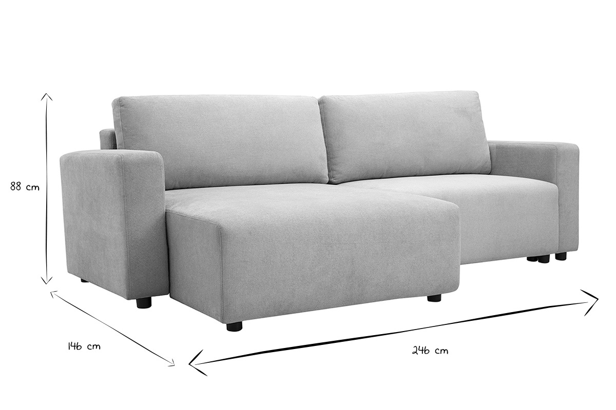 Dimensiones del sof� rinconero NESTO en blanco y negro: L246 x P146 x H88 cm