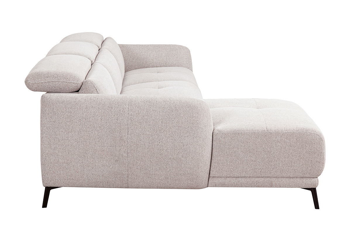 Sof� de esquina izquierdo el�ctrico beige con reposacabezas ajustables, vista lateral