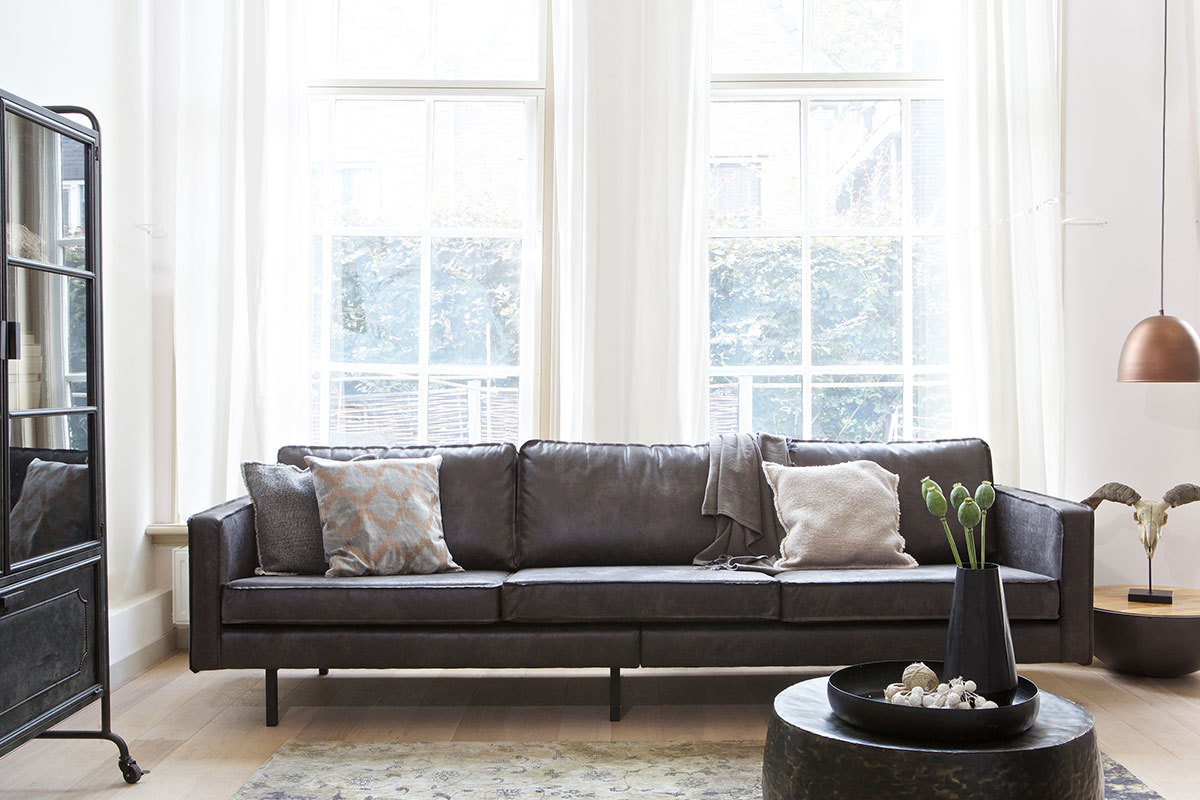 Sof� vintage cuero negro 4 plazas ASPEN - cuero reconstituido