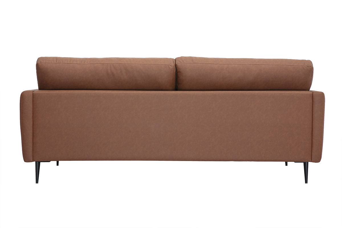 Sof vintage de 3 plazas de cuero marrn y madera oscura DAVEN