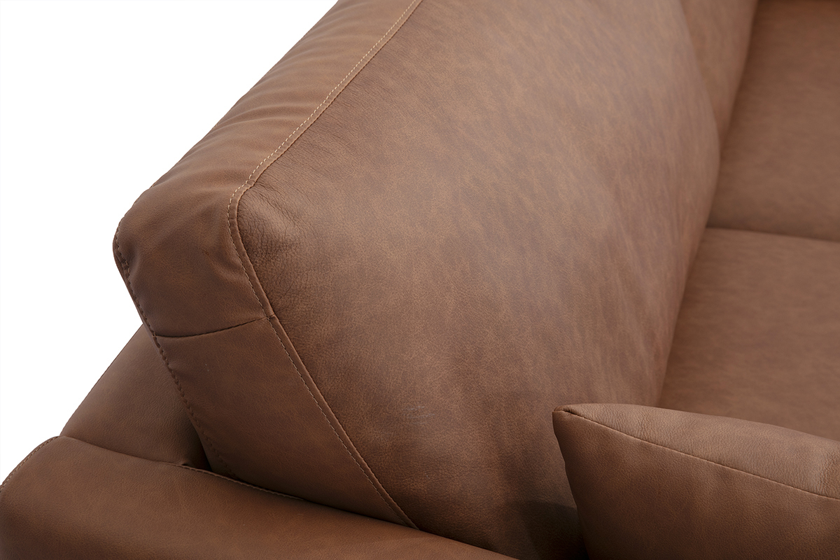 Sof vintage de 3 plazas de cuero marrn y madera oscura DAVEN