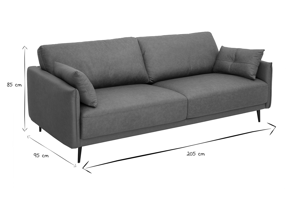 Sof vintage de 3 plazas de cuero marrn y madera oscura DAVEN