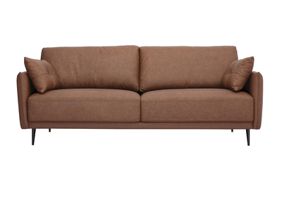 Sofá vintage de 3 plazas de cuero marrón y madera oscura DAVEN