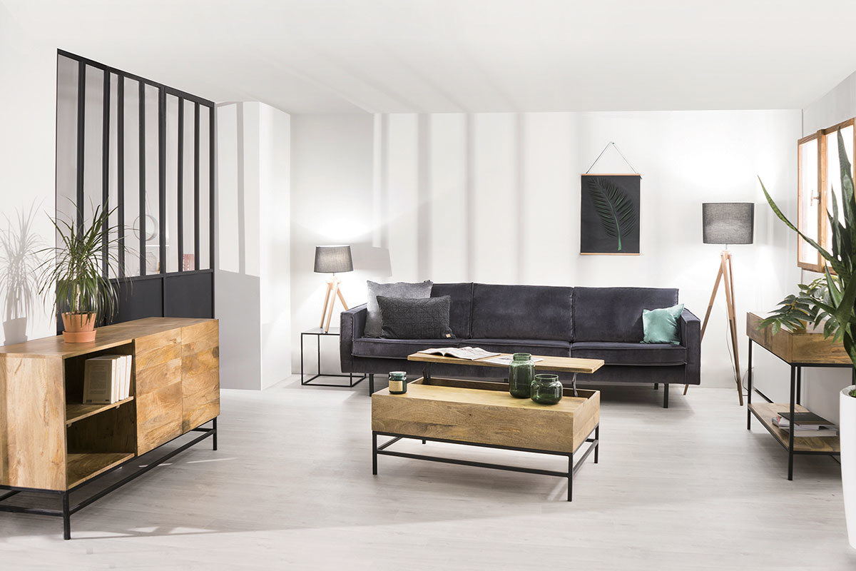 Sof vintage terciopelo gris  4 plazas ASPEN