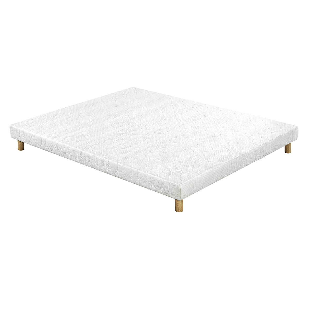 Somier tapizado en blanco con patas de madera 140 × 200 cm JAMI