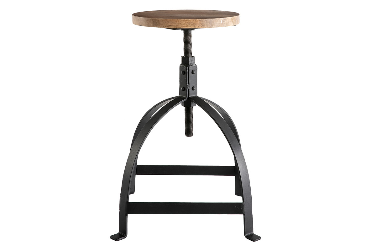 Taburete auxiliar metal y madera A65cm INDUSTRIA