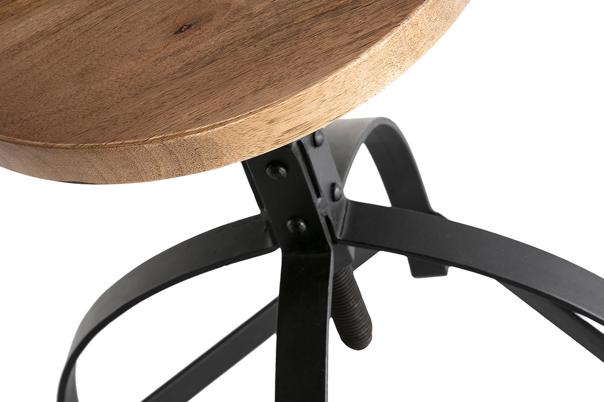 Taburete auxiliar metal y madera A65cm INDUSTRIA