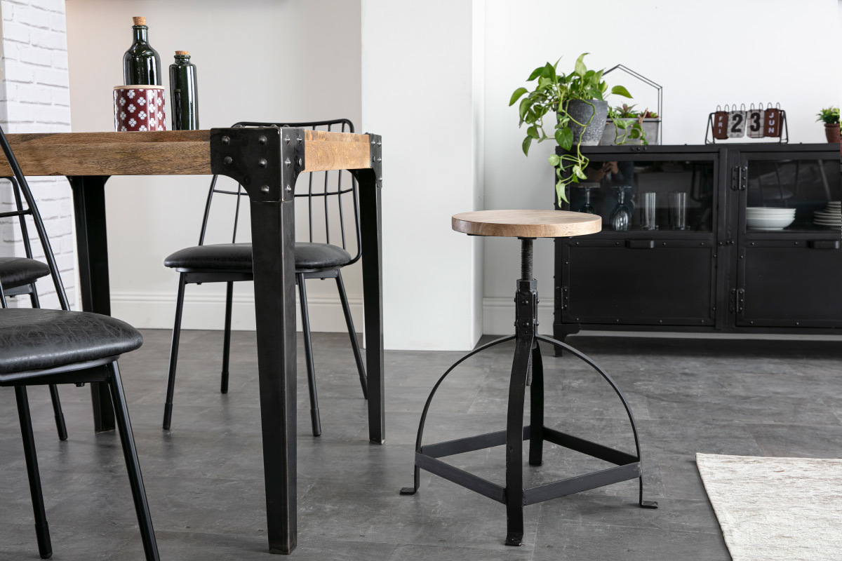 Taburete auxiliar metal y madera A65cm INDUSTRIA