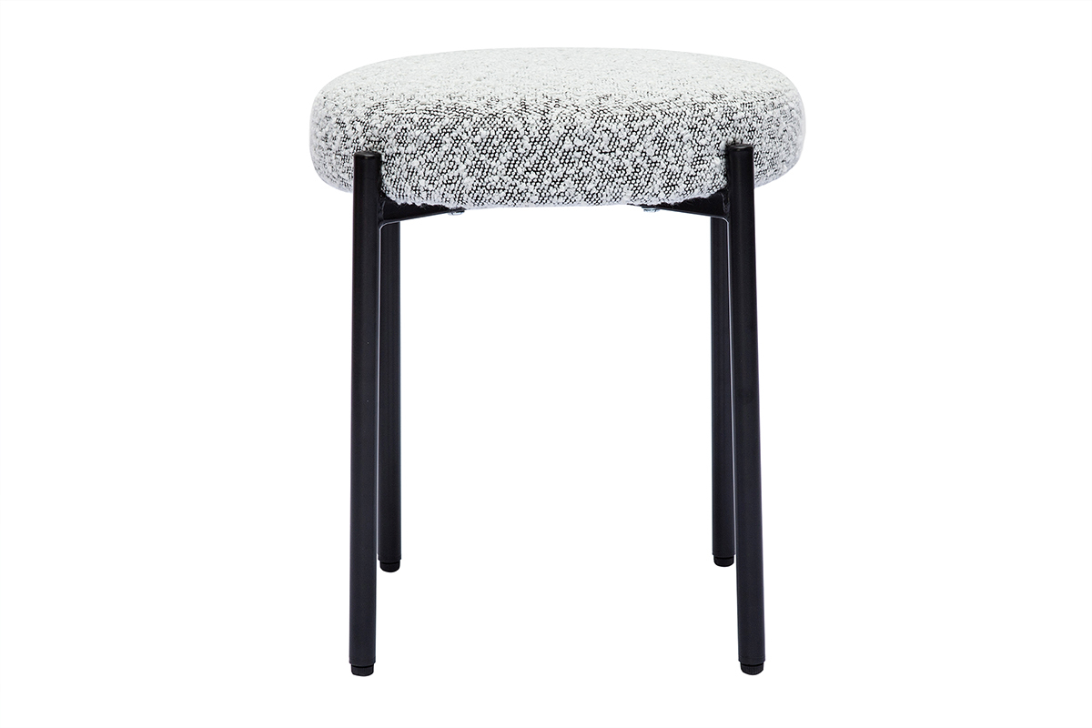 Taburete bajo apilable de borreguillo gris jaspeado y metal negro 41 cm KIKO