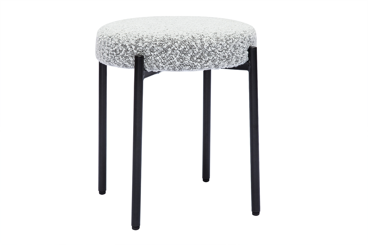Taburete bajo apilable de borreguillo gris jaspeado y metal negro 41 cm KIKO