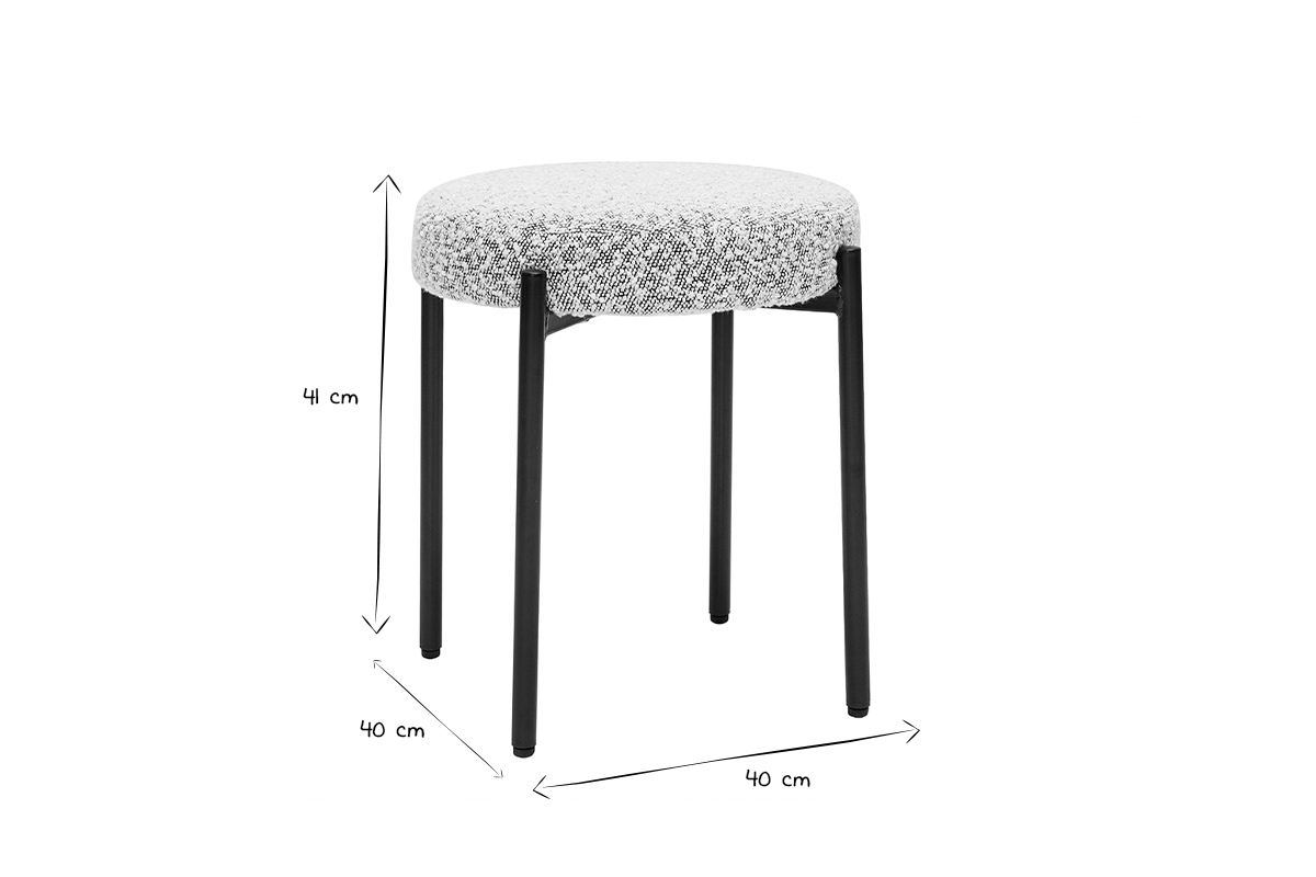 Taburete bajo apilable de borreguillo gris jaspeado y metal negro 41 cm KIKO