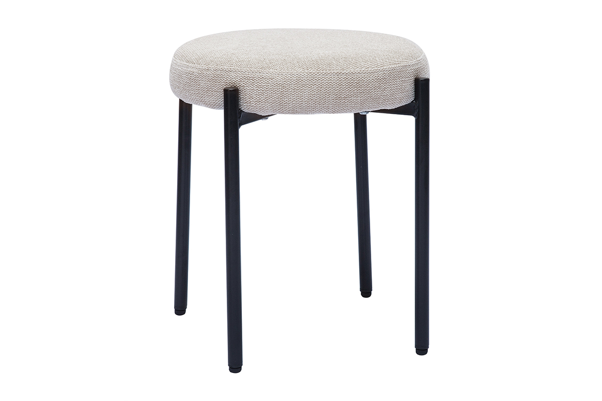 Taburete bajo apilable de tejido efecto aterciopelado texturizado beige y metal negro 41 cm KIKO