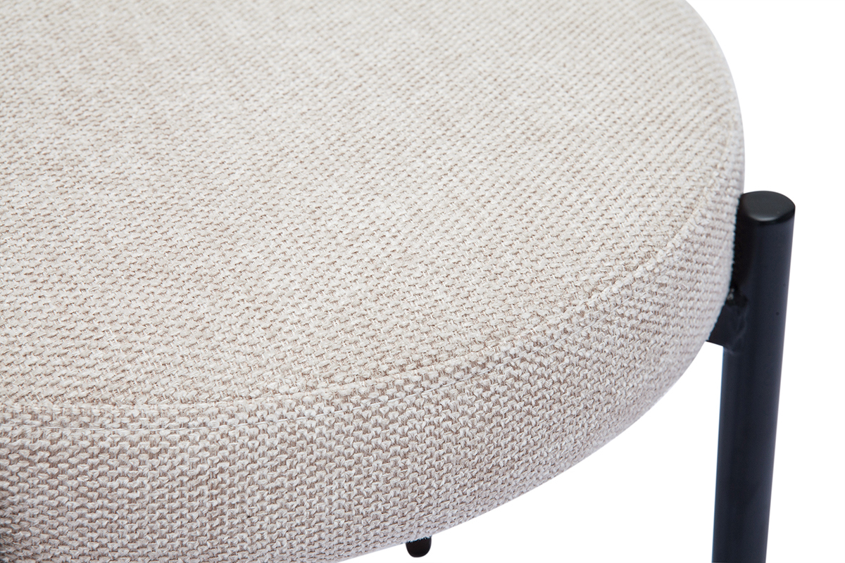 Taburete bajo apilable de tejido efecto aterciopelado texturizado beige y metal negro 41 cm KIKO