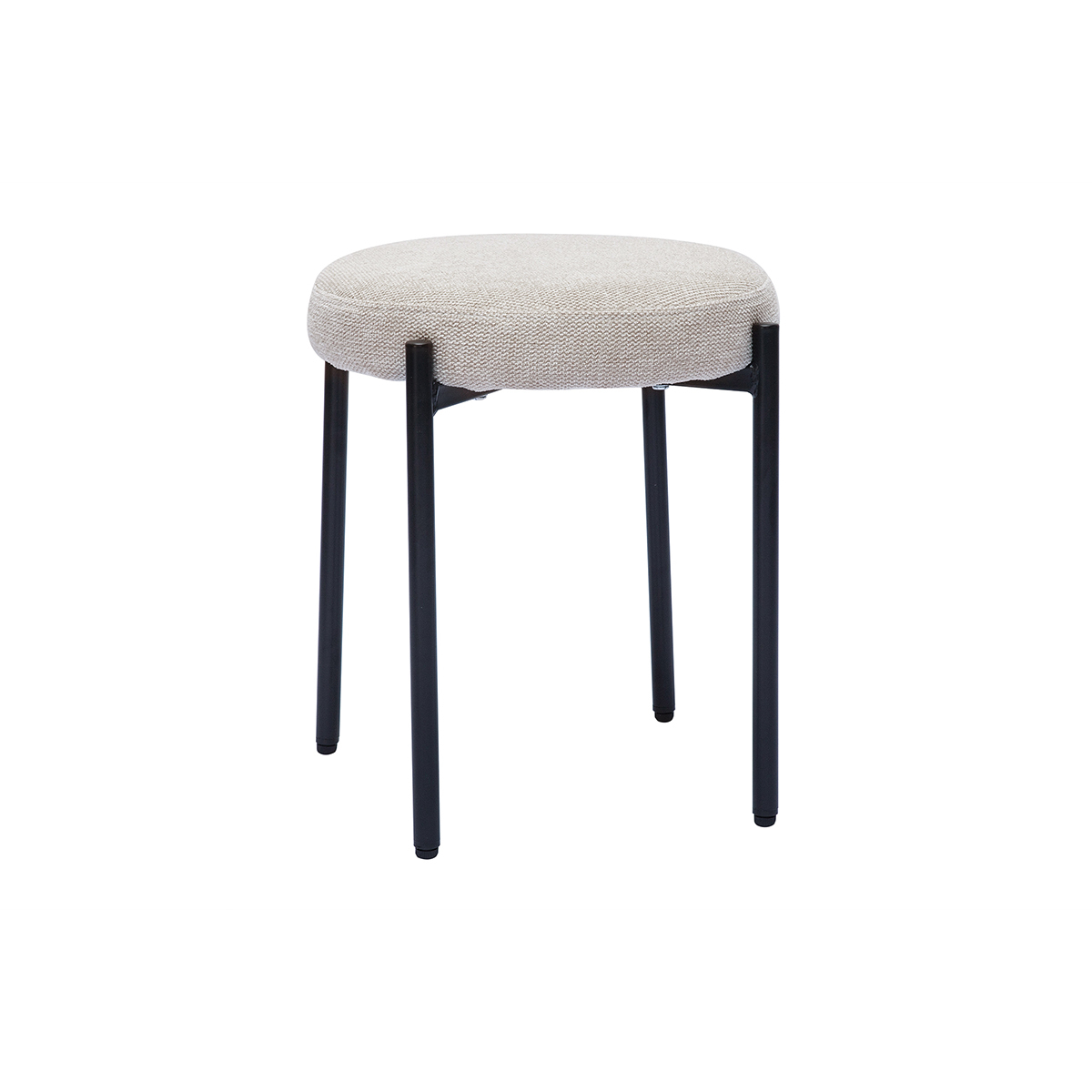 Taburete bajo apilable de tejido efecto aterciopelado texturizado beige y metal negro 41 cm KIKO