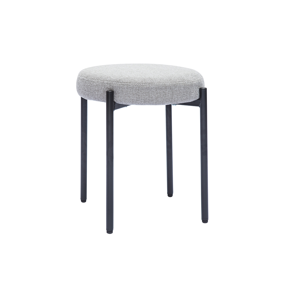 Taburete bajo apilable de tejido efecto aterciopelado texturizado gris claro y metal negro 41 cm KIKO