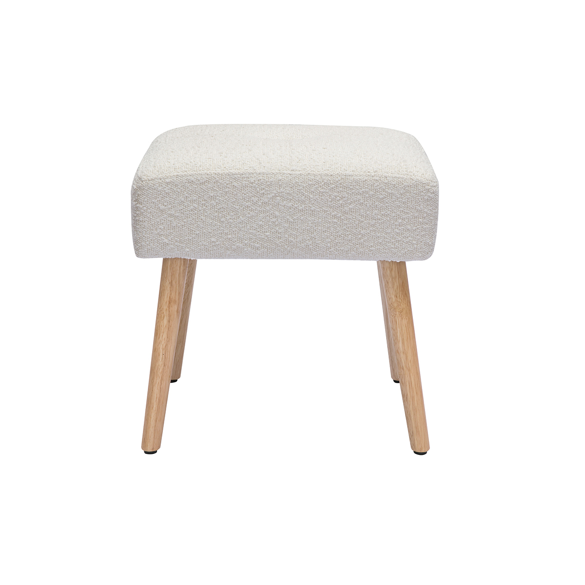 Taburete bajo de borreguillo blanco y madera clara maciza 46 cm GUESTA