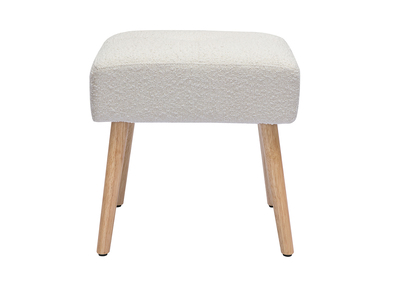 Taburete bajo de borreguillo blanco y madera clara maciza 46 cm GUESTA